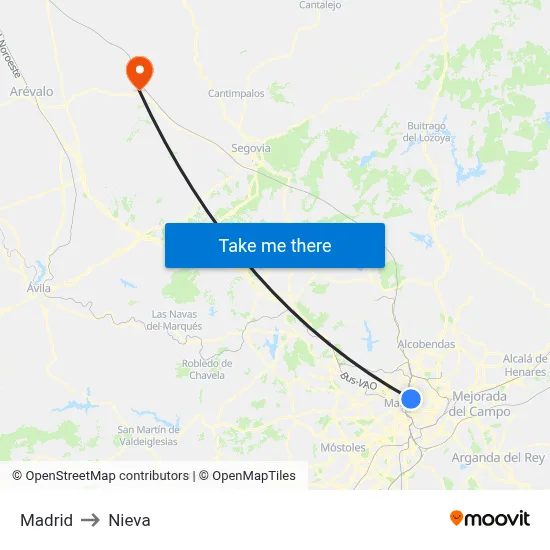 Madrid to Nieva map