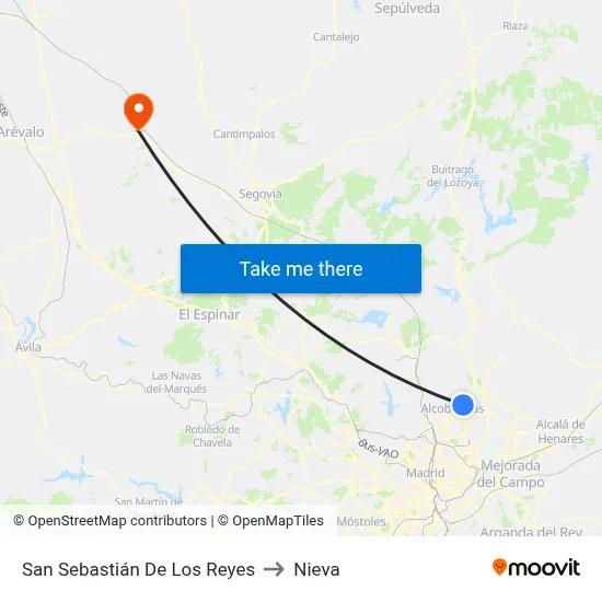 San Sebastián De Los Reyes to Nieva map