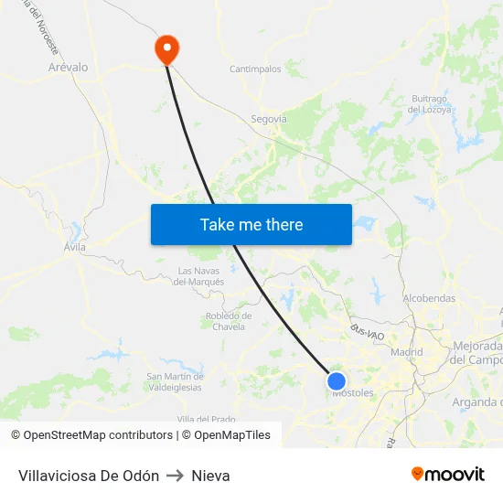 Villaviciosa De Odón to Nieva map