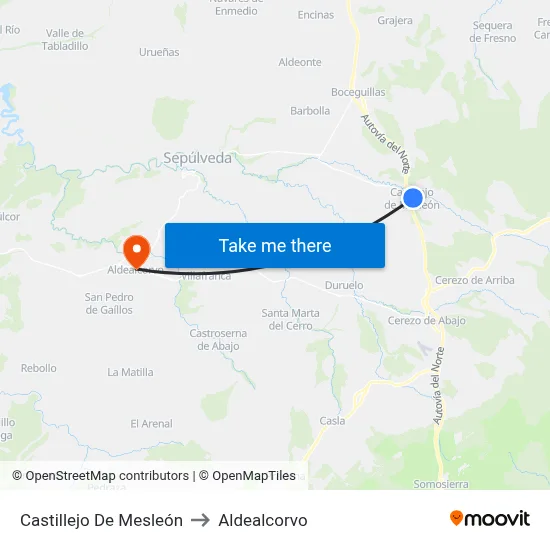 Castillejo De Mesleón to Aldealcorvo map
