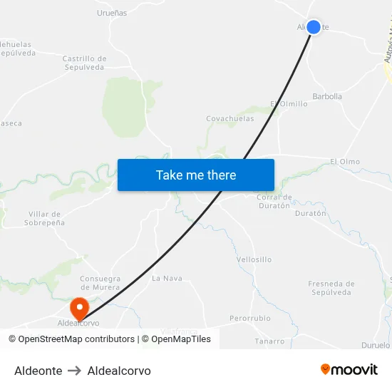 Aldeonte to Aldealcorvo map