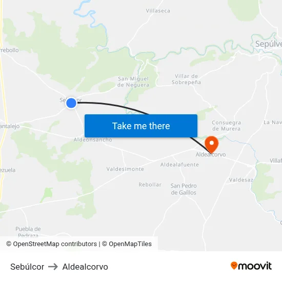 Sebúlcor to Aldealcorvo map