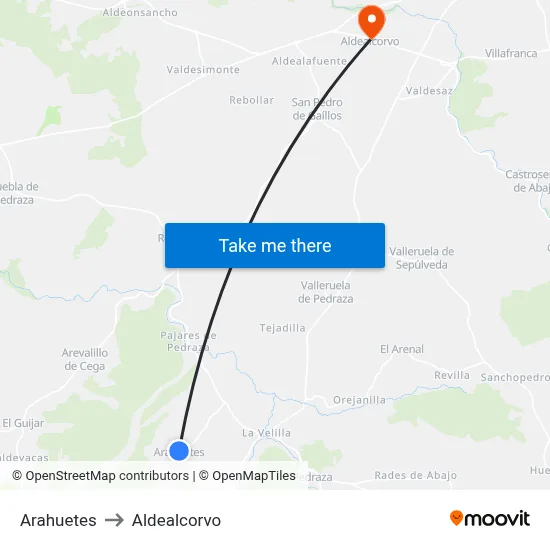 Arahuetes to Aldealcorvo map