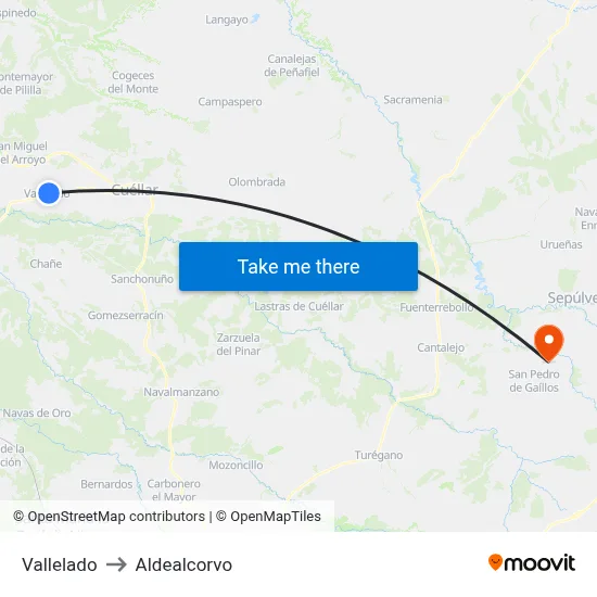 Vallelado to Aldealcorvo map