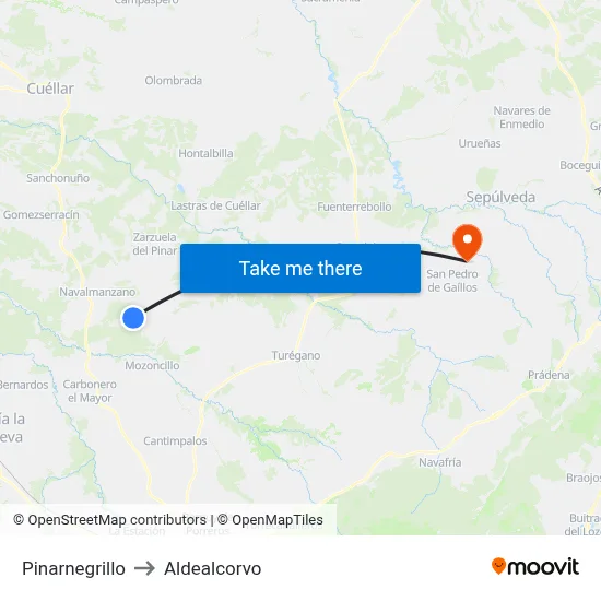 Pinarnegrillo to Aldealcorvo map