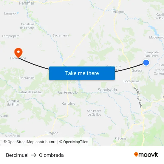 Bercimuel to Olombrada map