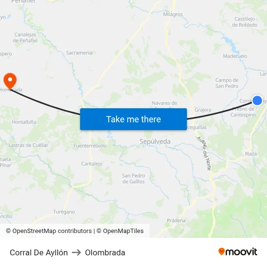 Corral De Ayllón to Olombrada map