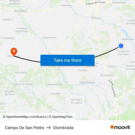 Campo De San Pedro to Olombrada map