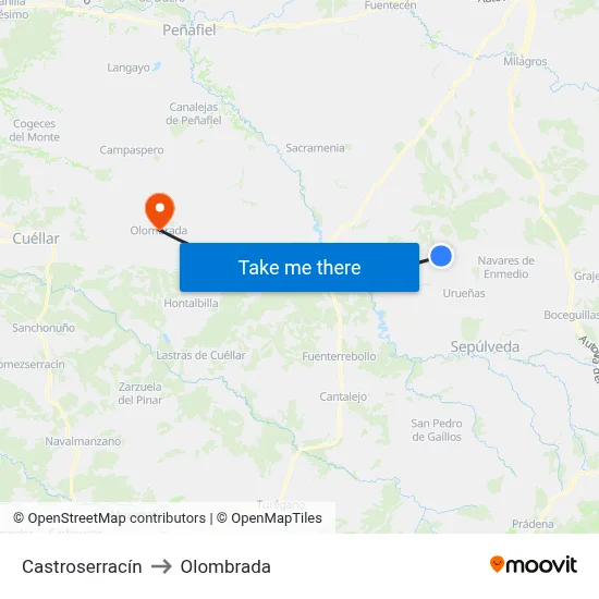 Castroserracín to Olombrada map