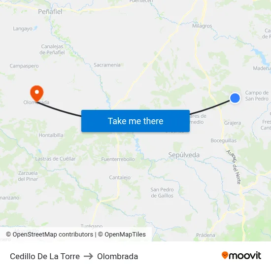 Cedillo De La Torre to Olombrada map