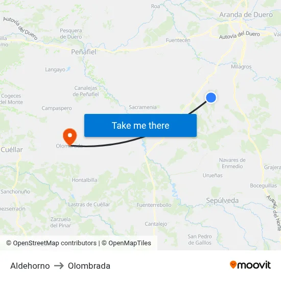 Aldehorno to Olombrada map