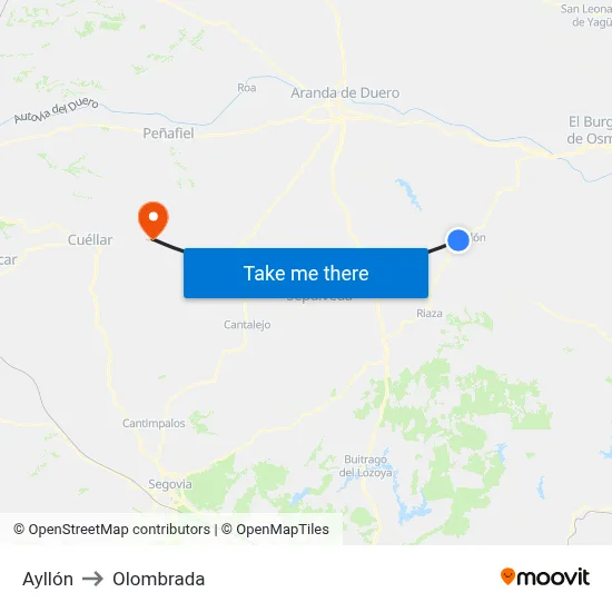 Ayllón to Olombrada map