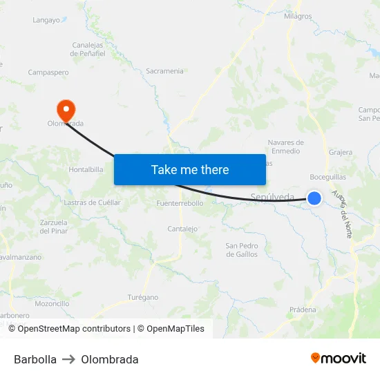 Barbolla to Olombrada map