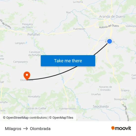 Milagros to Olombrada map