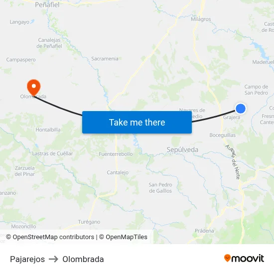 Pajarejos to Olombrada map
