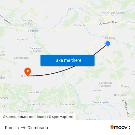Pardilla to Olombrada map