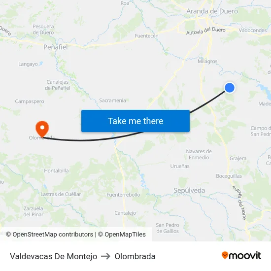 Valdevacas De Montejo to Olombrada map