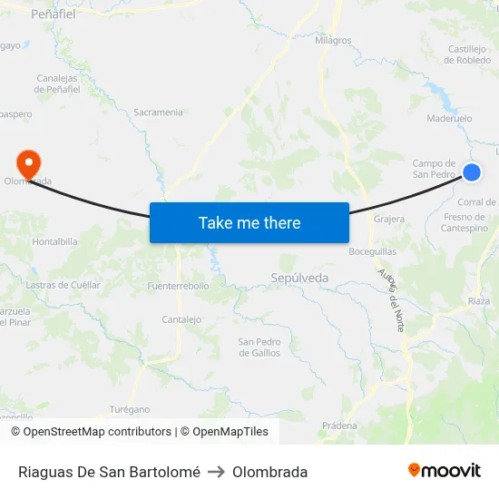 Riaguas De San Bartolomé to Olombrada map