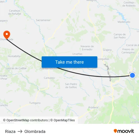 Riaza to Olombrada map