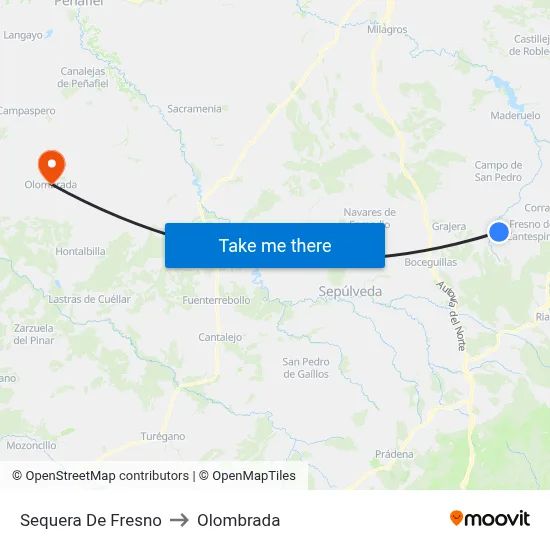 Sequera De Fresno to Olombrada map