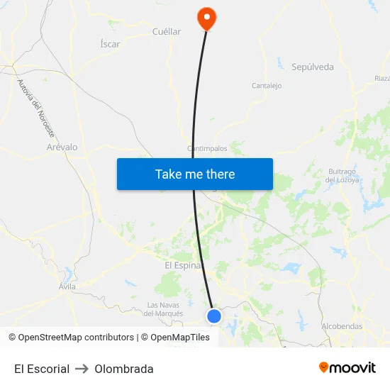 El Escorial to Olombrada map