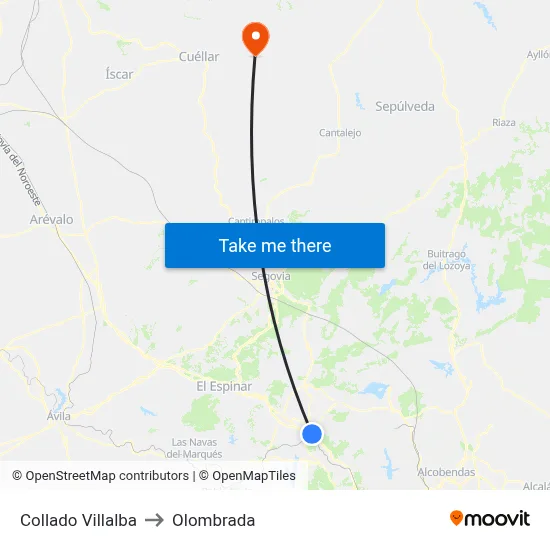 Collado Villalba to Olombrada map