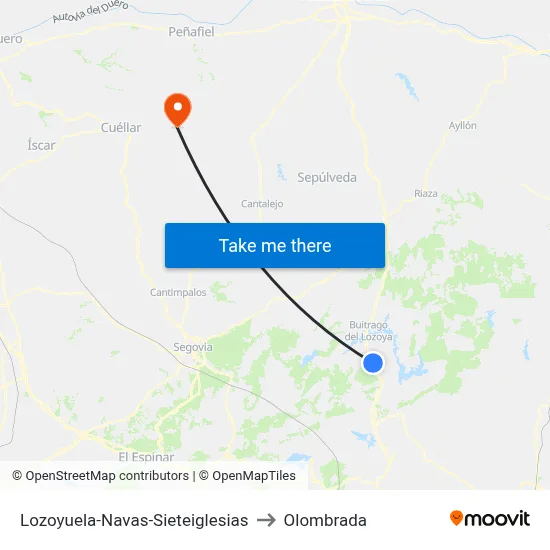 Lozoyuela-Navas-Sieteiglesias to Olombrada map