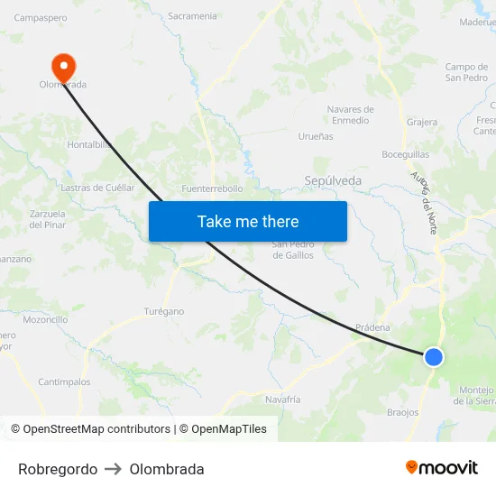 Robregordo to Olombrada map