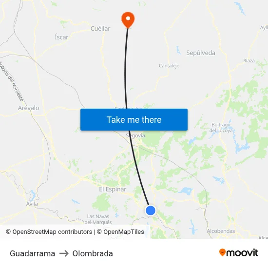 Guadarrama to Olombrada map