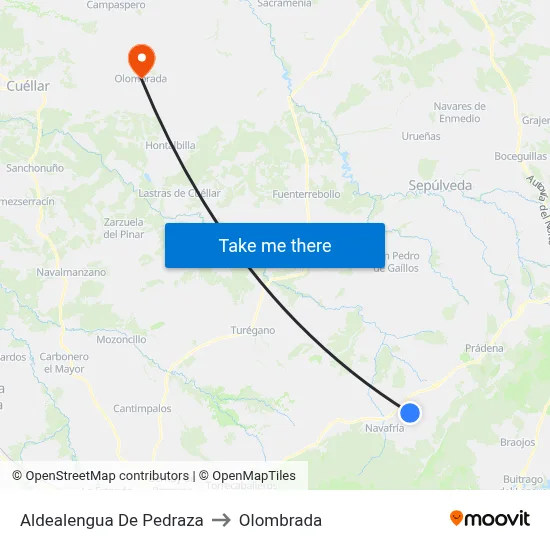 Aldealengua De Pedraza to Olombrada map