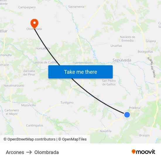 Arcones to Olombrada map