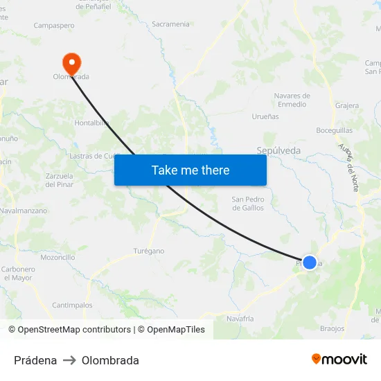 Prádena to Olombrada map