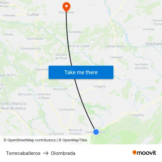 Torrecaballeros to Olombrada map