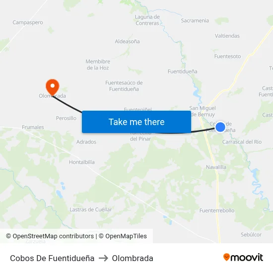 Cobos De Fuentidueña to Olombrada map