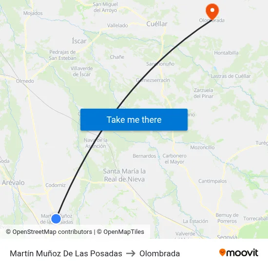 Martín Muñoz De Las Posadas to Olombrada map