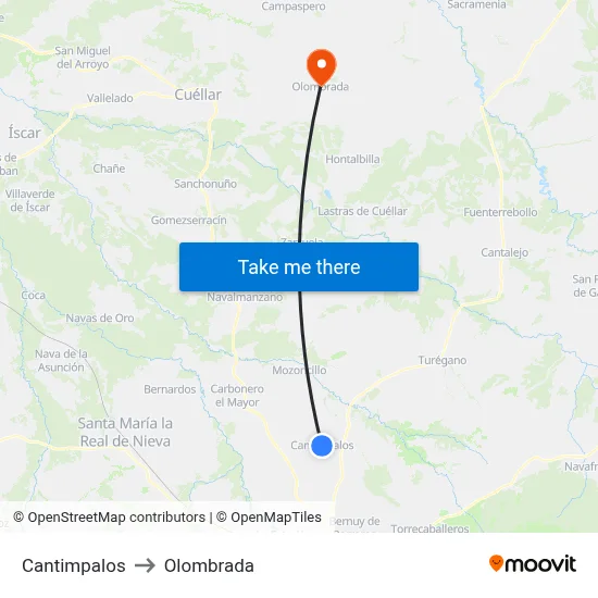 Cantimpalos to Olombrada map