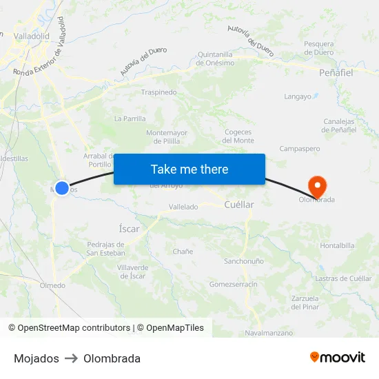 Mojados to Olombrada map