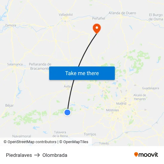 Piedralaves to Olombrada map