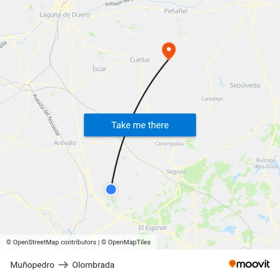 Muñopedro to Olombrada map