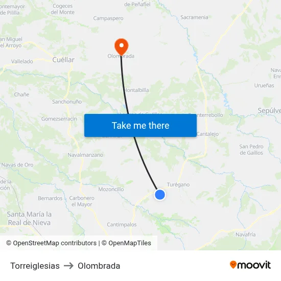 Torreiglesias to Olombrada map
