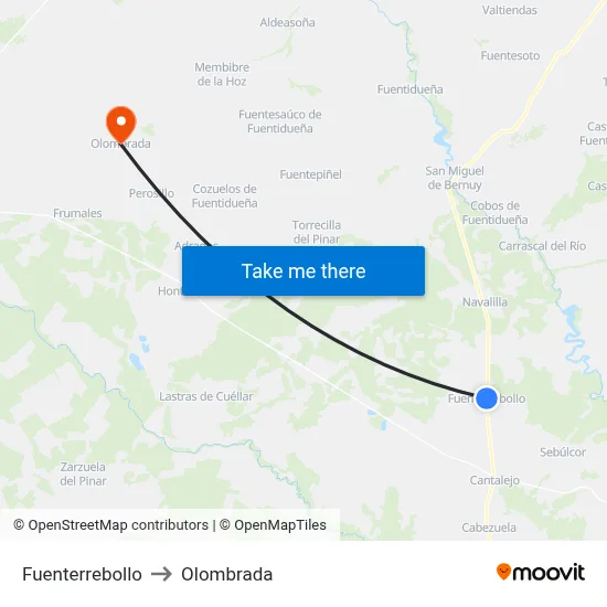 Fuenterrebollo to Olombrada map