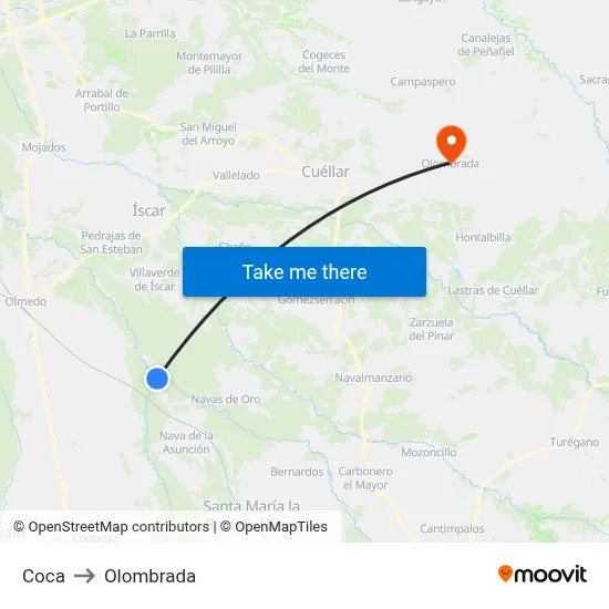 Coca to Olombrada map