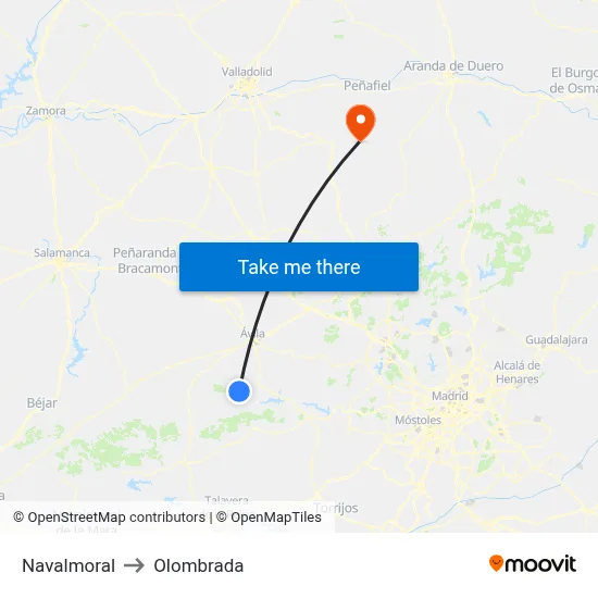 Navalmoral to Olombrada map