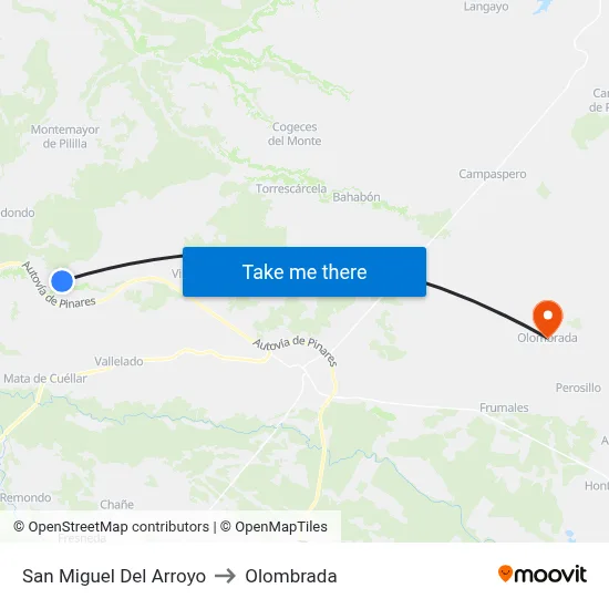 San Miguel Del Arroyo to Olombrada map