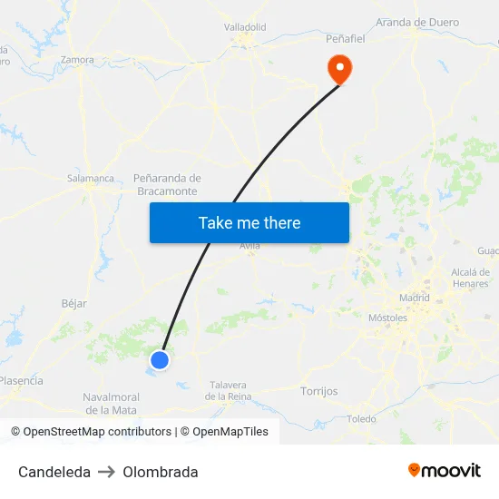 Candeleda to Olombrada map