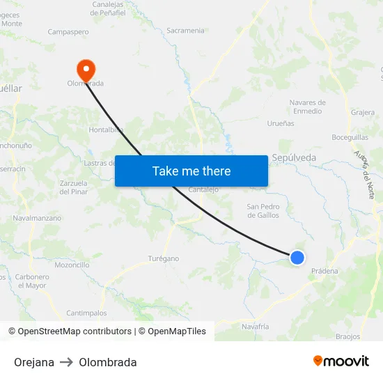 Orejana to Olombrada map