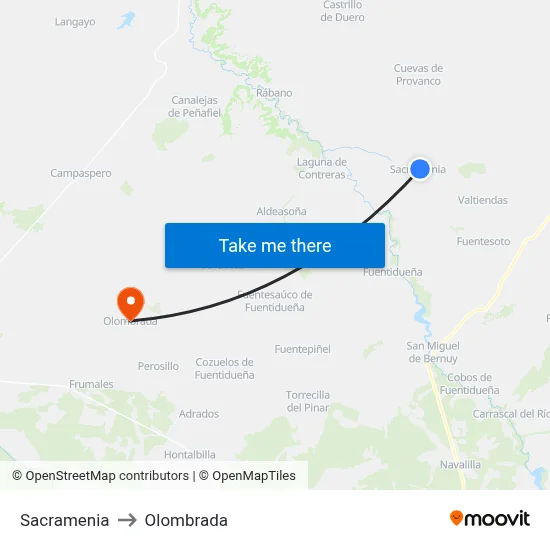 Sacramenia to Olombrada map