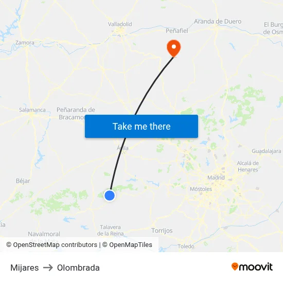 Mijares to Olombrada map