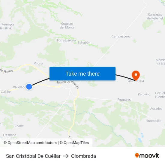 San Cristóbal De Cuéllar to Olombrada map