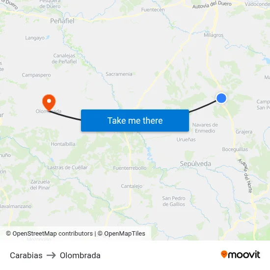 Carabias to Olombrada map